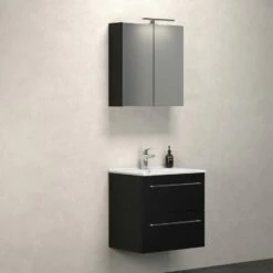 Dansani Spar-Set Multo+ Amber Mit Spiegelschrank Und Lampe Schwarz Struktur 61 Cm