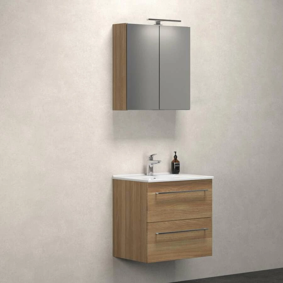 Dansani Spar-Set Multo+ Amber Mit Spiegelschrank Und Lampe Warme Eiche 61 Cm