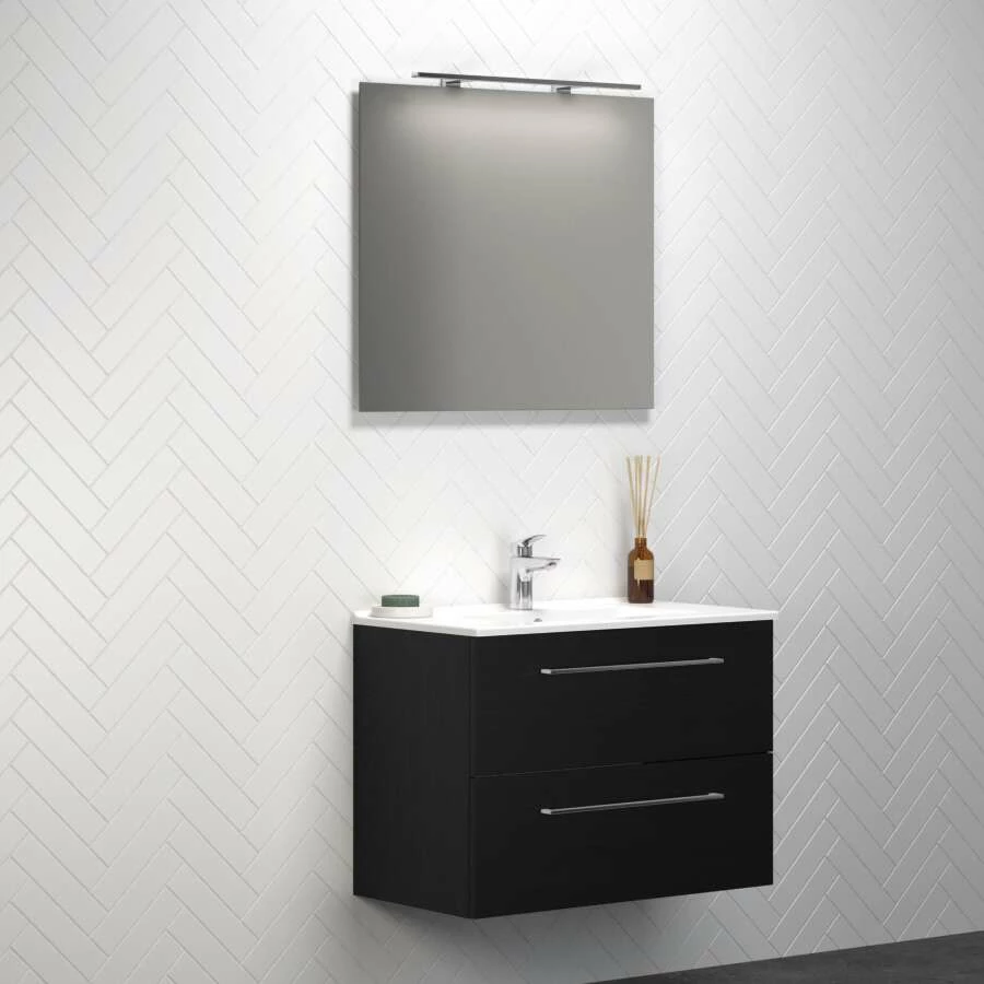 Dansani Spar-Set Multo+ Amber Mit Spiegel Und Lampe Schwarz Struktur 81 Cm