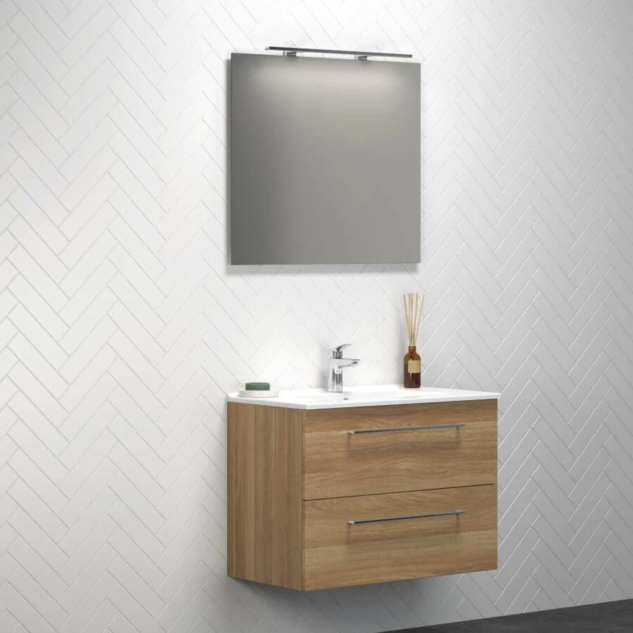 Dansani Spar-Set Multo+ Amber Mit Spiegel Und Lampe Warme Eiche 81 Cm