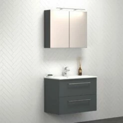 Dansani Spar-Set Multo+ Amber Mit Spiegelschrank Und Lampe Grau Matt 81 Cm