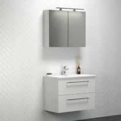 Dansani Spar-Set Multo+ Amber Mit Spiegelschrank Und Lampe Weiß Matt 81 Cm