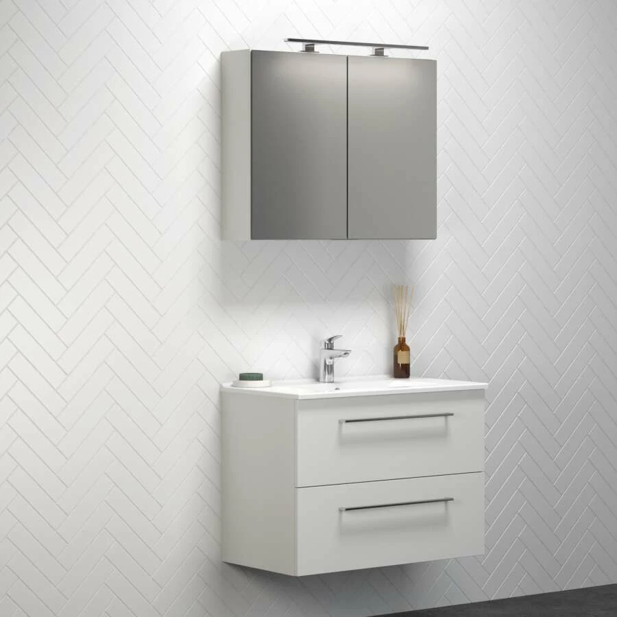 Dansani Spar-Set Multo+ Amber Mit Spiegelschrank Und Lampe Weiß Matt 81 Cm