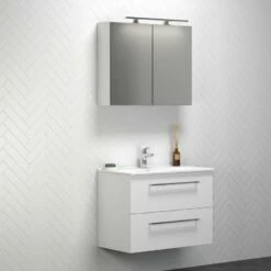 Dansani Spar-Set Multo+ Amber Mit Spiegelschrank Und Lampe Weiß Hochglanz 81 Cm