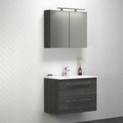 Dansani Spar-Set Multo+ Amber Mit Spiegelschrank Und Lampe Pine Grey 81 Cm