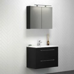 Dansani Spar-Set Multo+ Amber Mit Spiegelschrank Und Lampe Schwarz Struktur 81 Cm