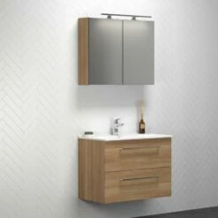 Dansani Spar-Set Multo+ Amber Mit Spiegelschrank Und Lampe Warme Eiche 81 Cm