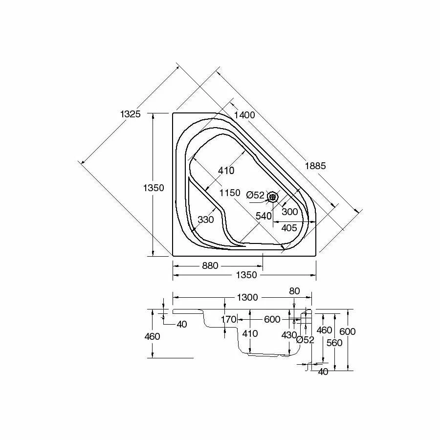 Ottofond Eckbadewanne Ancona 135 X 135 Manhattangrau – Bild 2