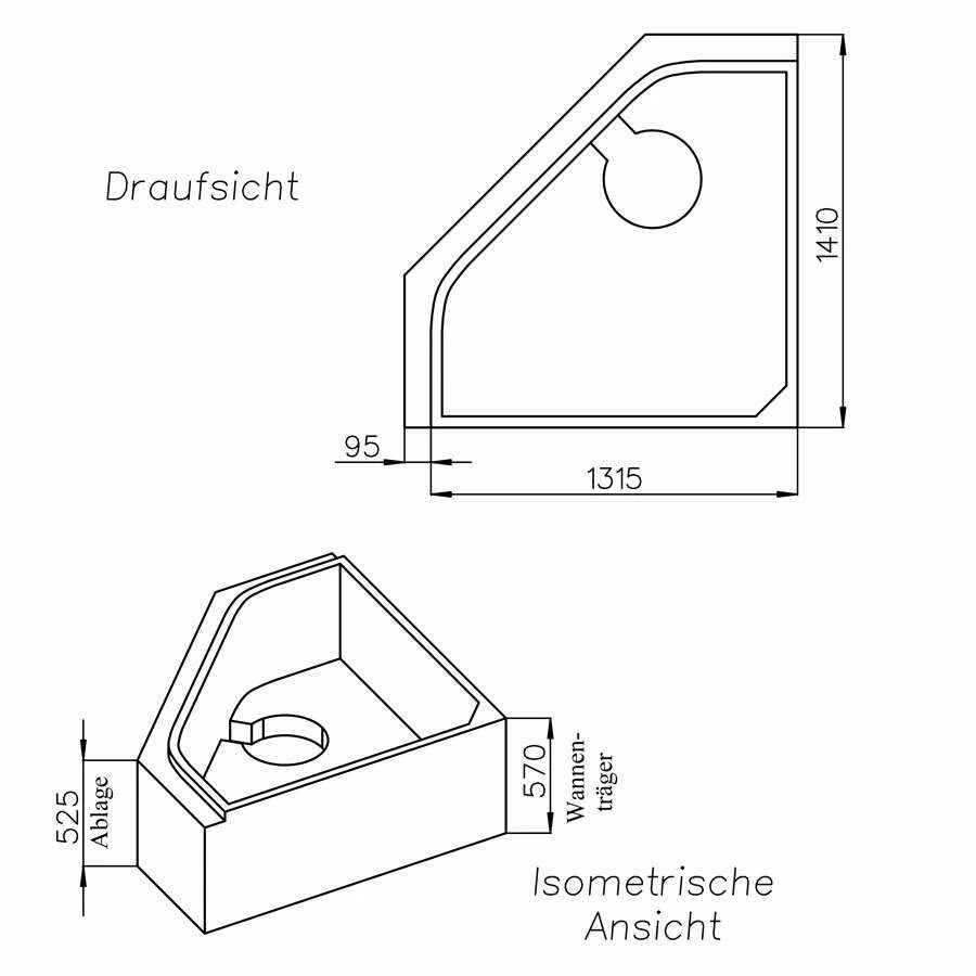 Ottofond Eckbadewanne Ancona 135 X 135 Manhattangrau – Bild 3