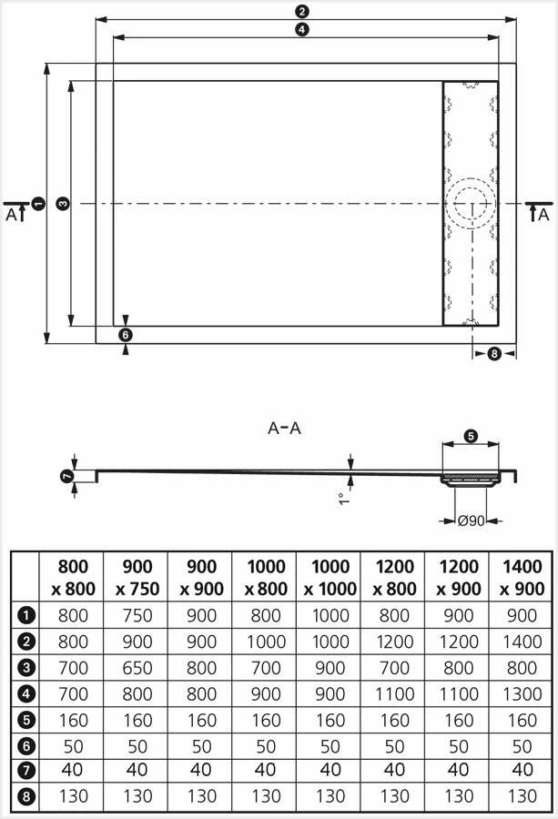 Ottofond Duschwanne Plateau Quadrat Mit Rinne Und Träger – Bild 2