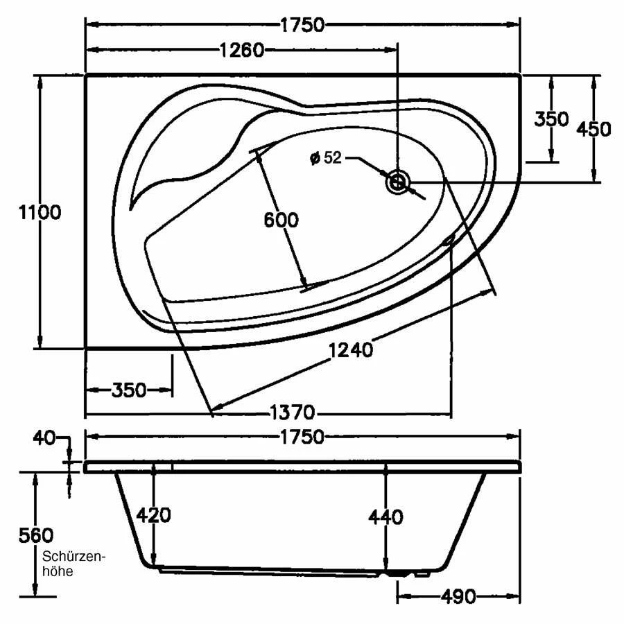 Ottofond Raumsparbadewanne Loredana B 175 X 110 Pergamon – Bild 2