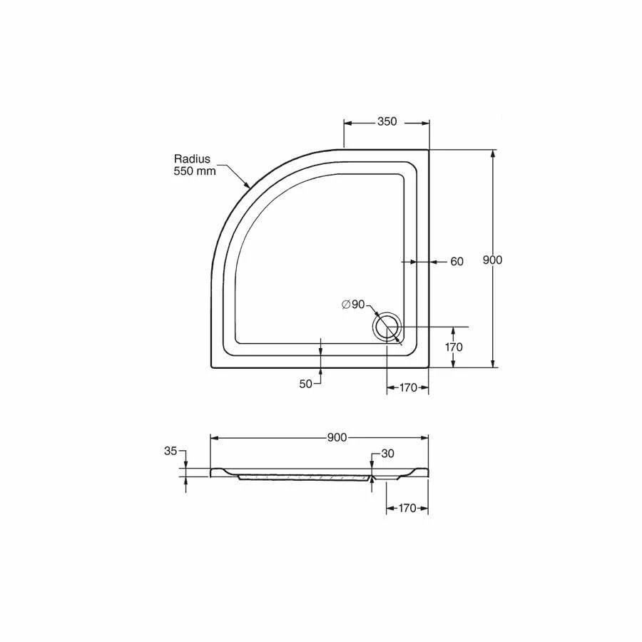 Duschmeister Duschwanne Boston Rund, Radius 550 Acryl – Bild 2