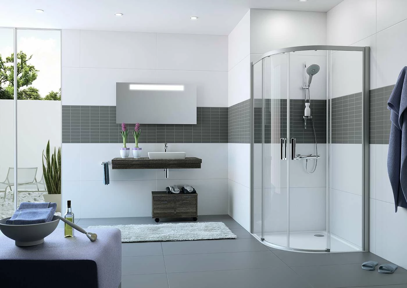 Hüppe Classics 2 Runddusche Viertelkreis Gleittür EasyEntry Radius 500 – Bild 2