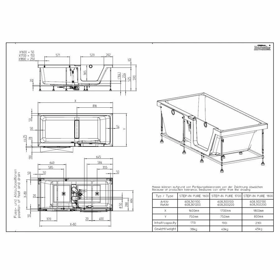 Duscholux Step-In Pure Badewanne Mit Türeinsatz Rechts 160x75 Cm – Bild 4