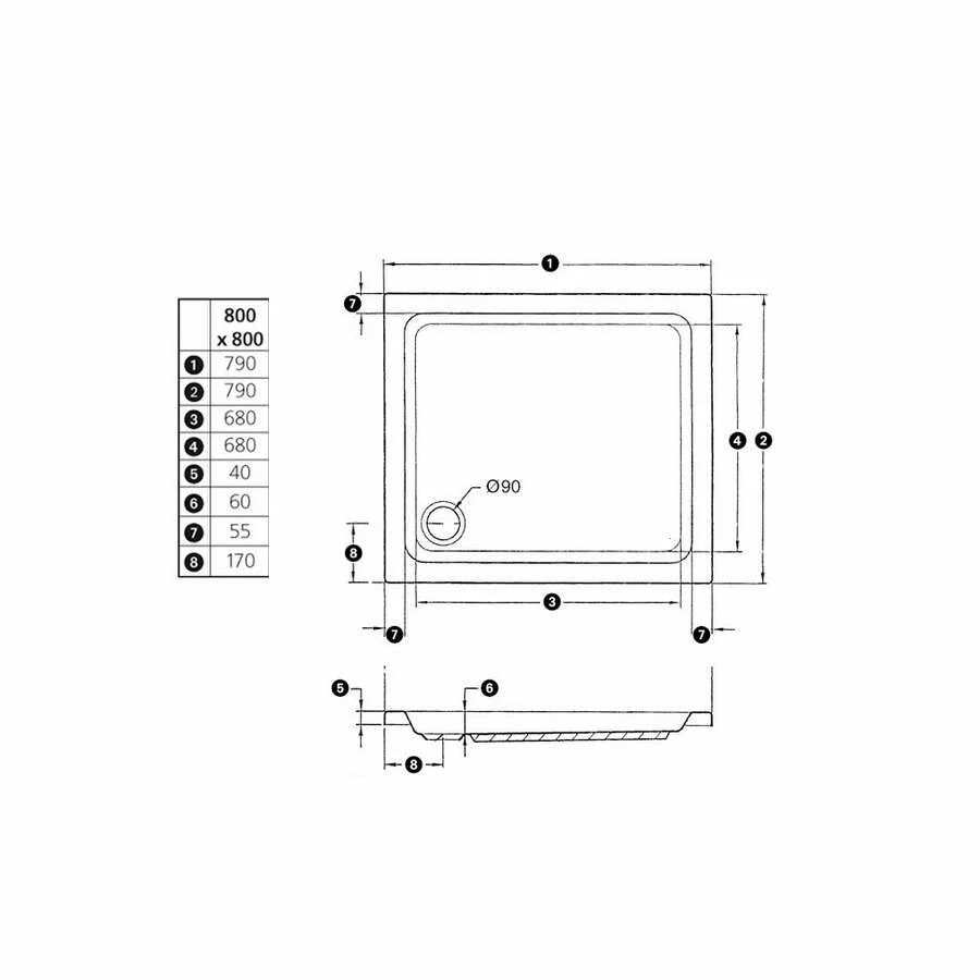 Duschmeister Duschwanne Ontario Quadrat 80 X 80 Cm Acryl – Bild 2