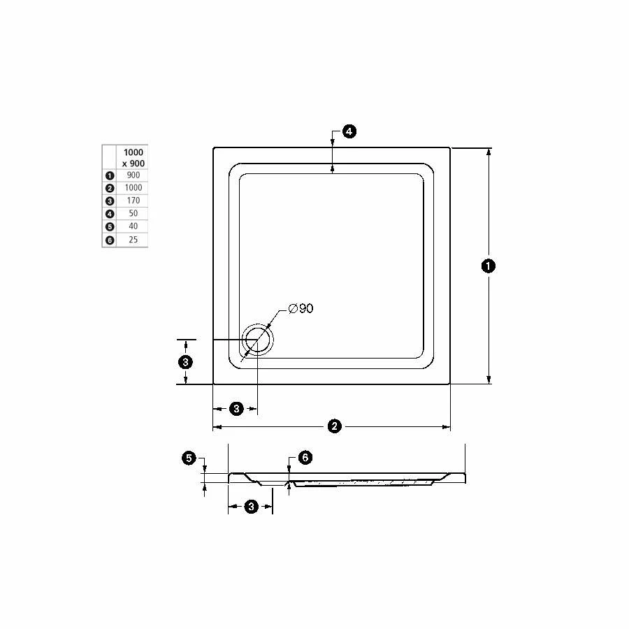 Duschmeister Duschwanne Chicago 90 X 100 Cm Acryl – Bild 2