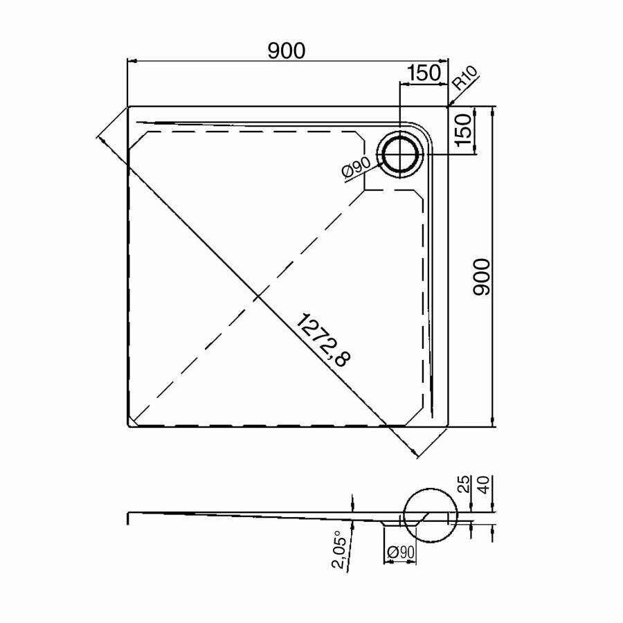 Duschmeister Duschwanne Houston Q Quadrat 90 X 90 Cm Acryl – Bild 2