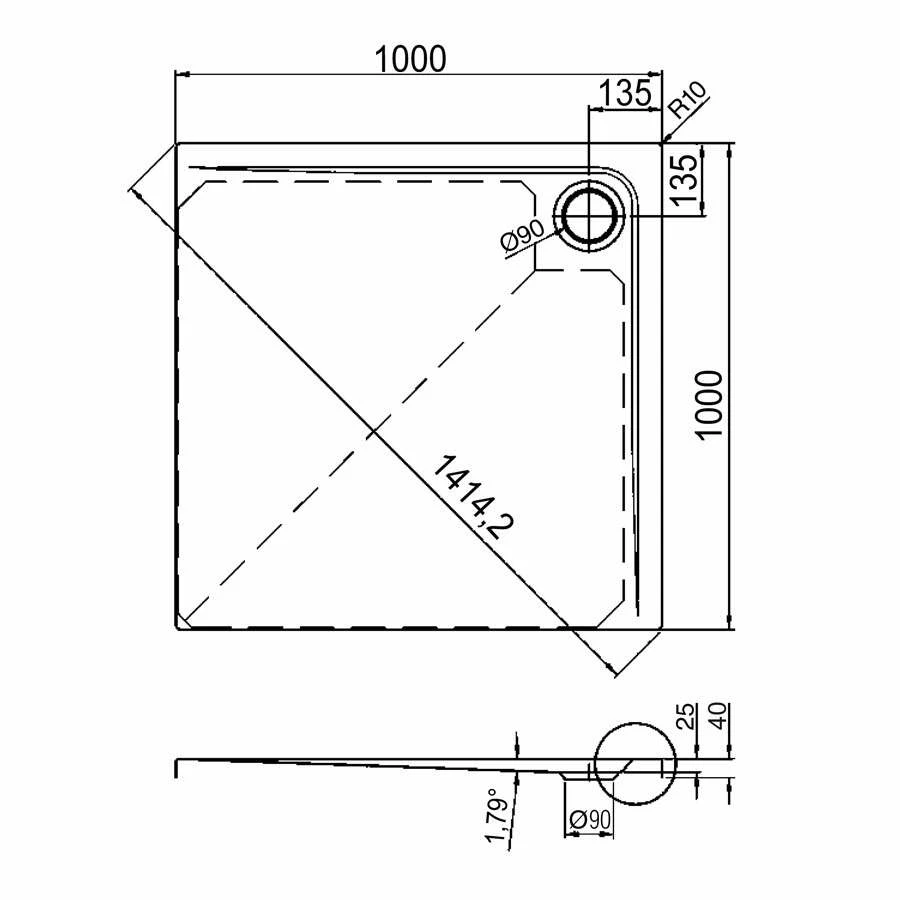 Duschmeister Duschwanne Houston Q Quadrat 100 X 100 Cm Acryl – Bild 2
