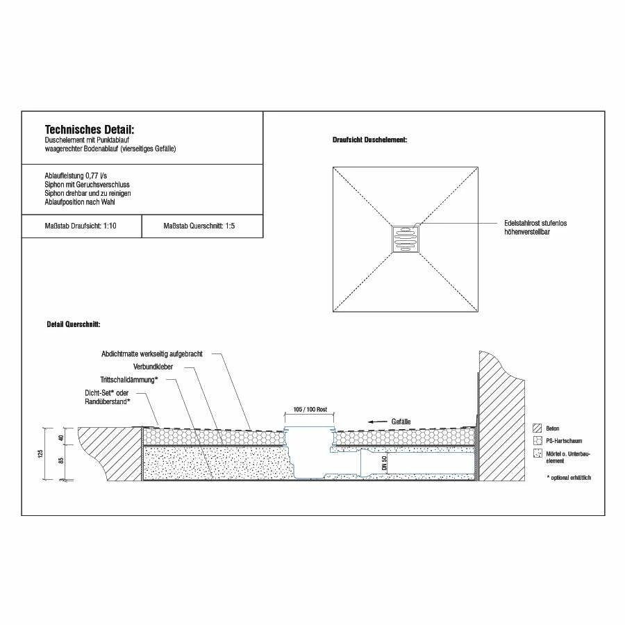 Duschmeister Duschelement Halbkreis Befliesbar Mit Punktablauf Zentral – Bild 2