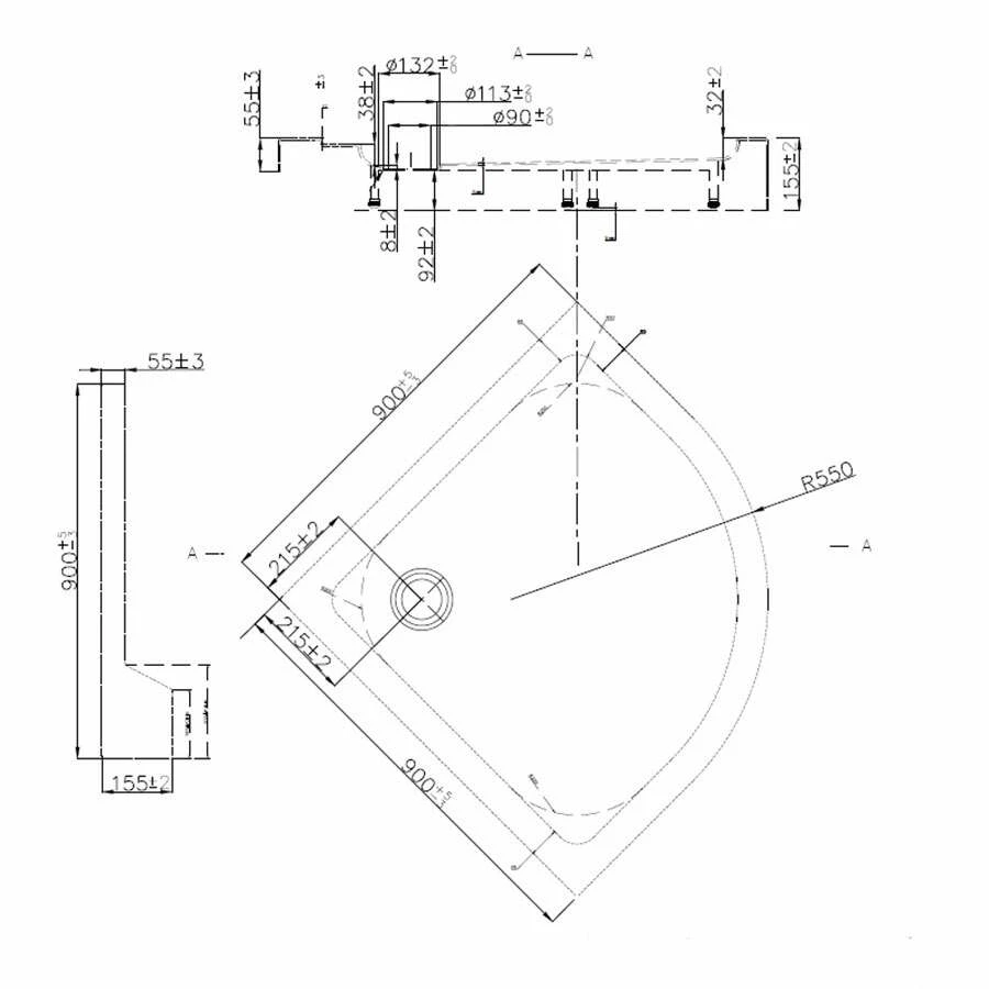 Dusar Economy Viertelkreisduschwanne Duschwanne Rund Inkl Ablauf 90x90x15 Cm – Bild 2