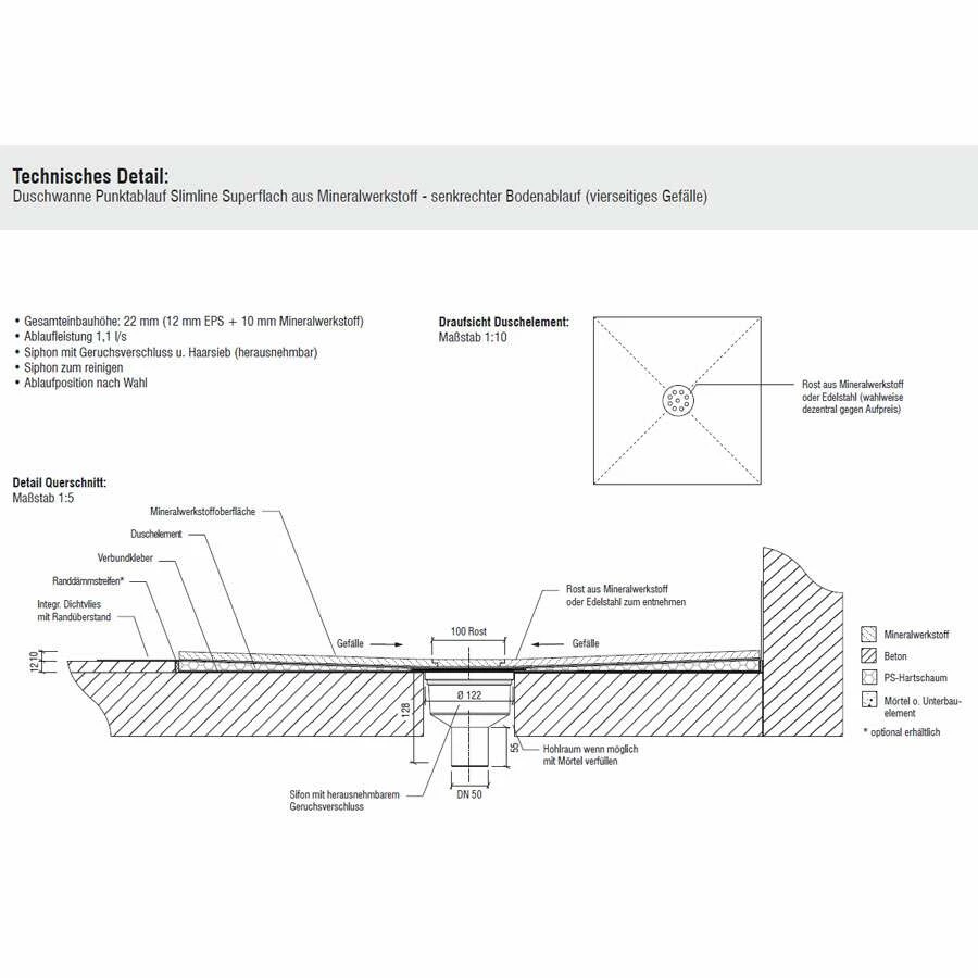 Duschmeister Duschelement Slimline Halbkreis Aus Mineralwerkstoff Mit Punktablauf – Bild 3