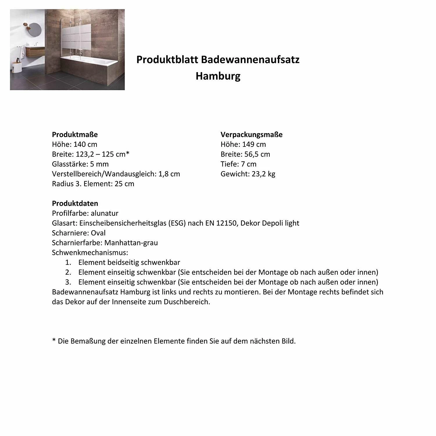 Schulte Hamburg Badewannenfaltwand Milchglas 3 Teilig 140x125 Cm – Bild 4