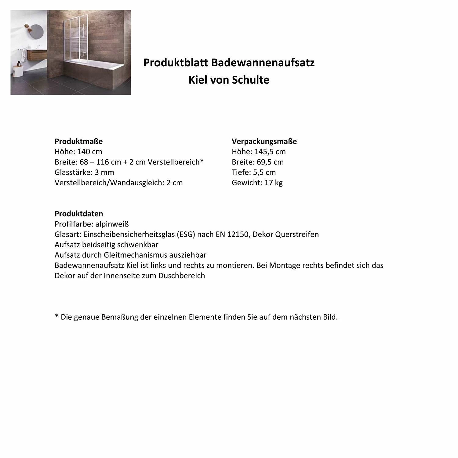 Schulte Badewannenaufsatz Kiel Glas 2 Teilig 140x70-118 Cm Alpinweiß – Bild 6