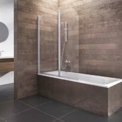 Schulte Badewannenfaltwand Köln 140x114 Cm ESG Klar Hell Alu Natur