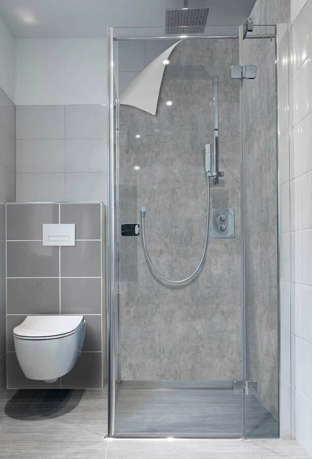 Duschmeister Duschrückwand Badrückwand Folie Motiv Beton Grau Hell – Bild 2