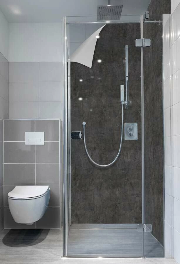 Duschmeister Duschrückwand Badrückwand Folie Motiv Beton Grau Dunkel – Bild 2