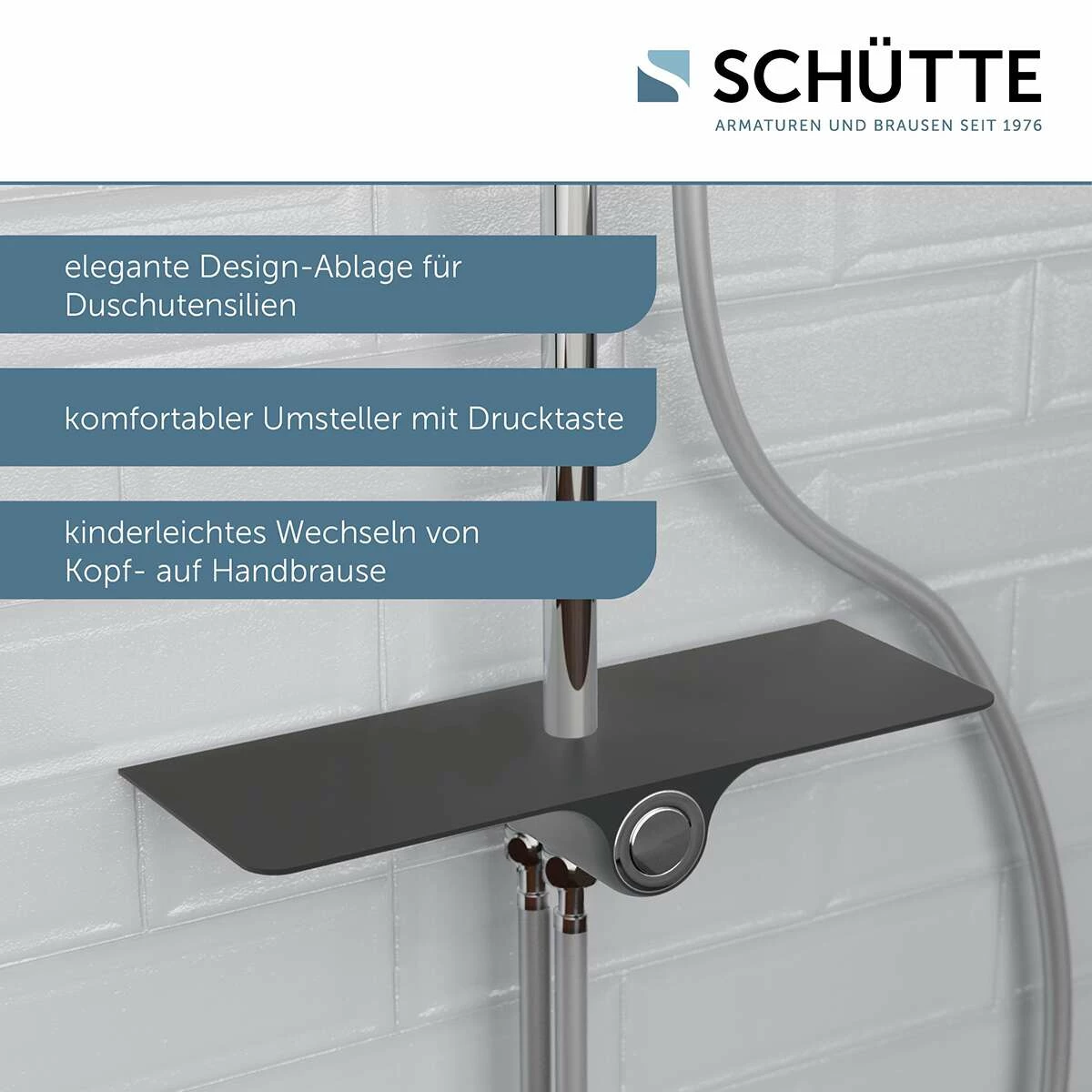 Schütte Überkopfbrauseset Aquastar Top Mit Ablage Und Umsteller Mittig Chrom-anthrazit – Bild 5