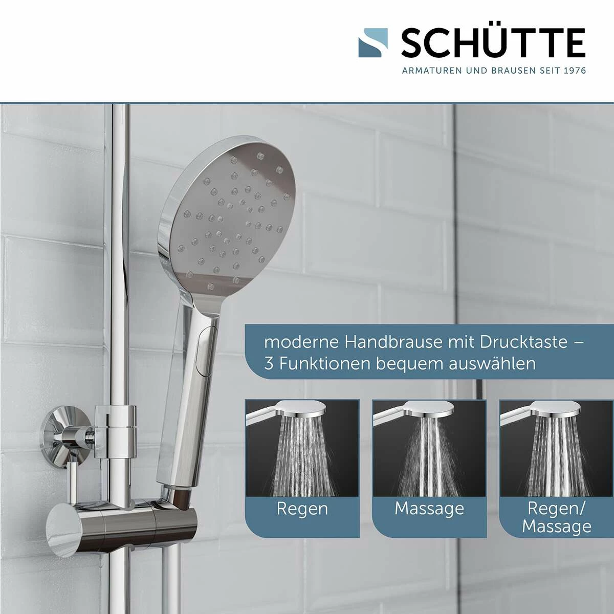 Schütte Überkopfbrauseset Aquastar Top Mit Ablage Und Umsteller Mittig Chrom-anthrazit – Bild 6