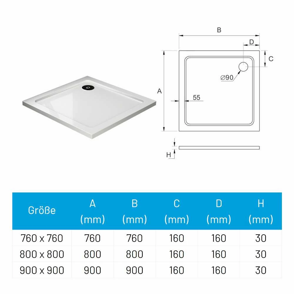 Dusar Mineralguss Duschwanne Neo Extraflach Quadrat – Bild 2